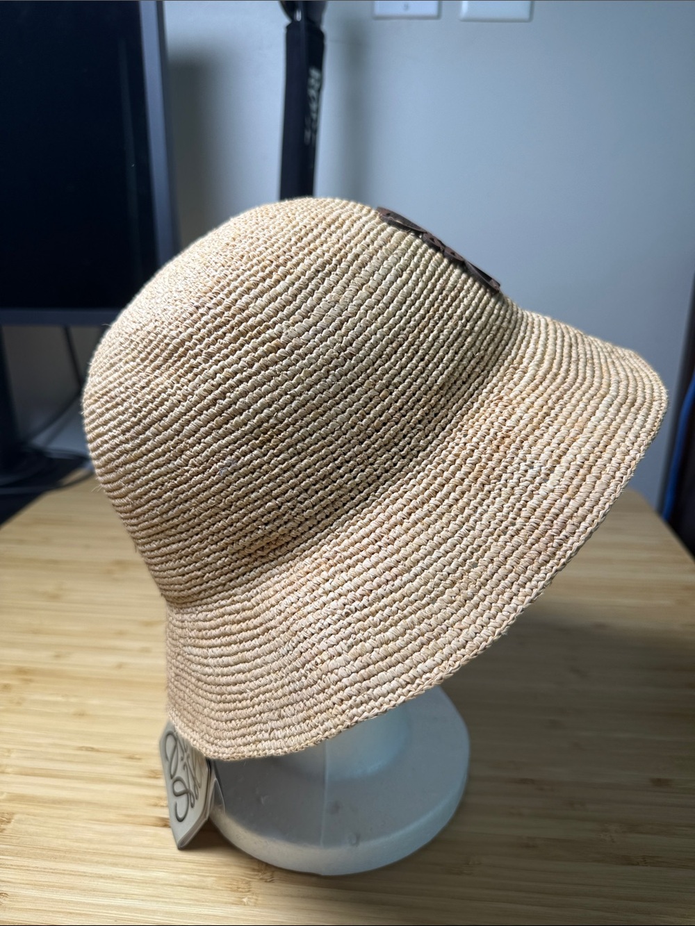 Woven Straw Sun Hat with Decorative Emblem - Tan - Picture 4 of 6